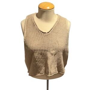 JACKSON ROWE tan knit boxy cropped v-neck tank - size xs